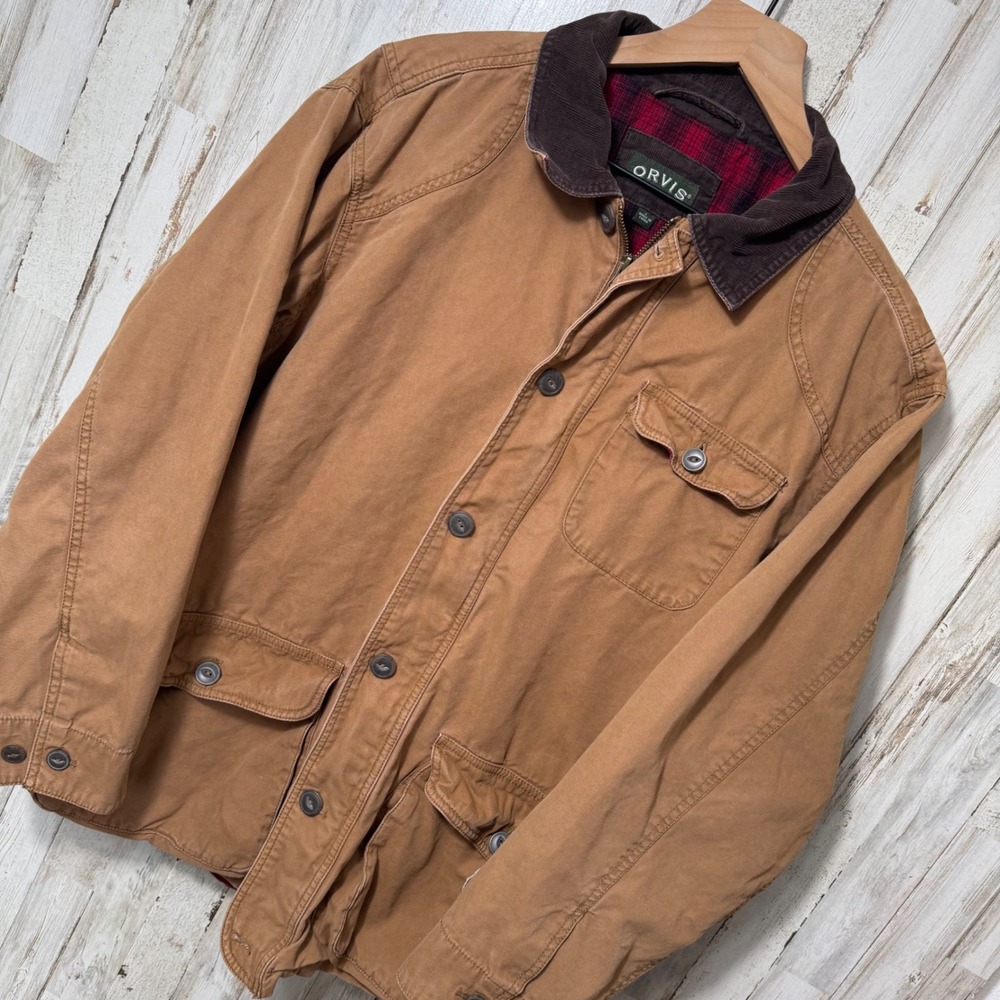 Vintage Orvis Chore Barn Utility Jacket Corduroy Collar Flannel Lining Mens L